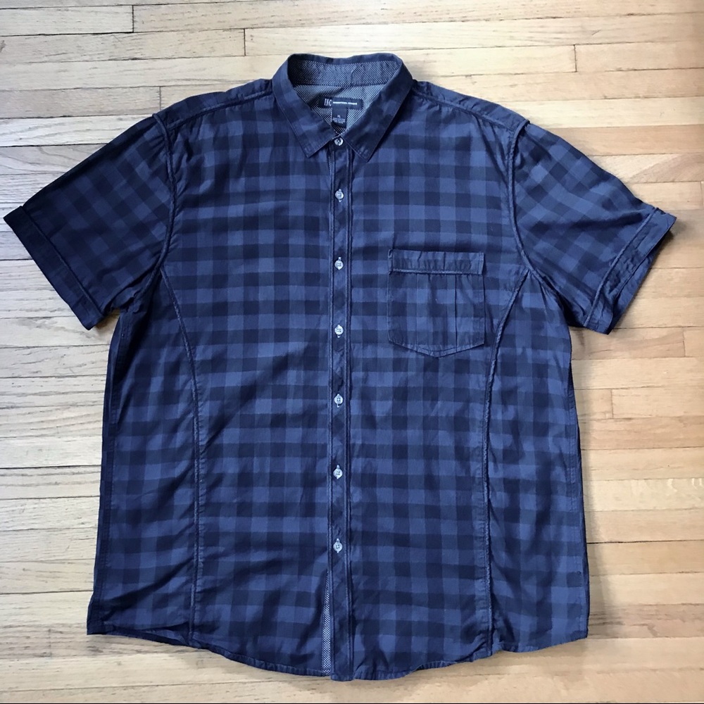 INC. Short Sleeve Blue Plaid Button-Up - XL